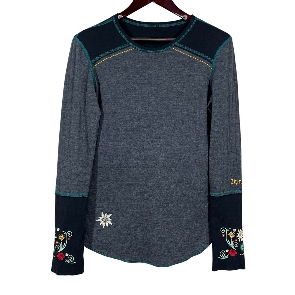 Alp N Rock Reversible Thermal Top Womens L Gray Floral Embroiderey Ski Luxury